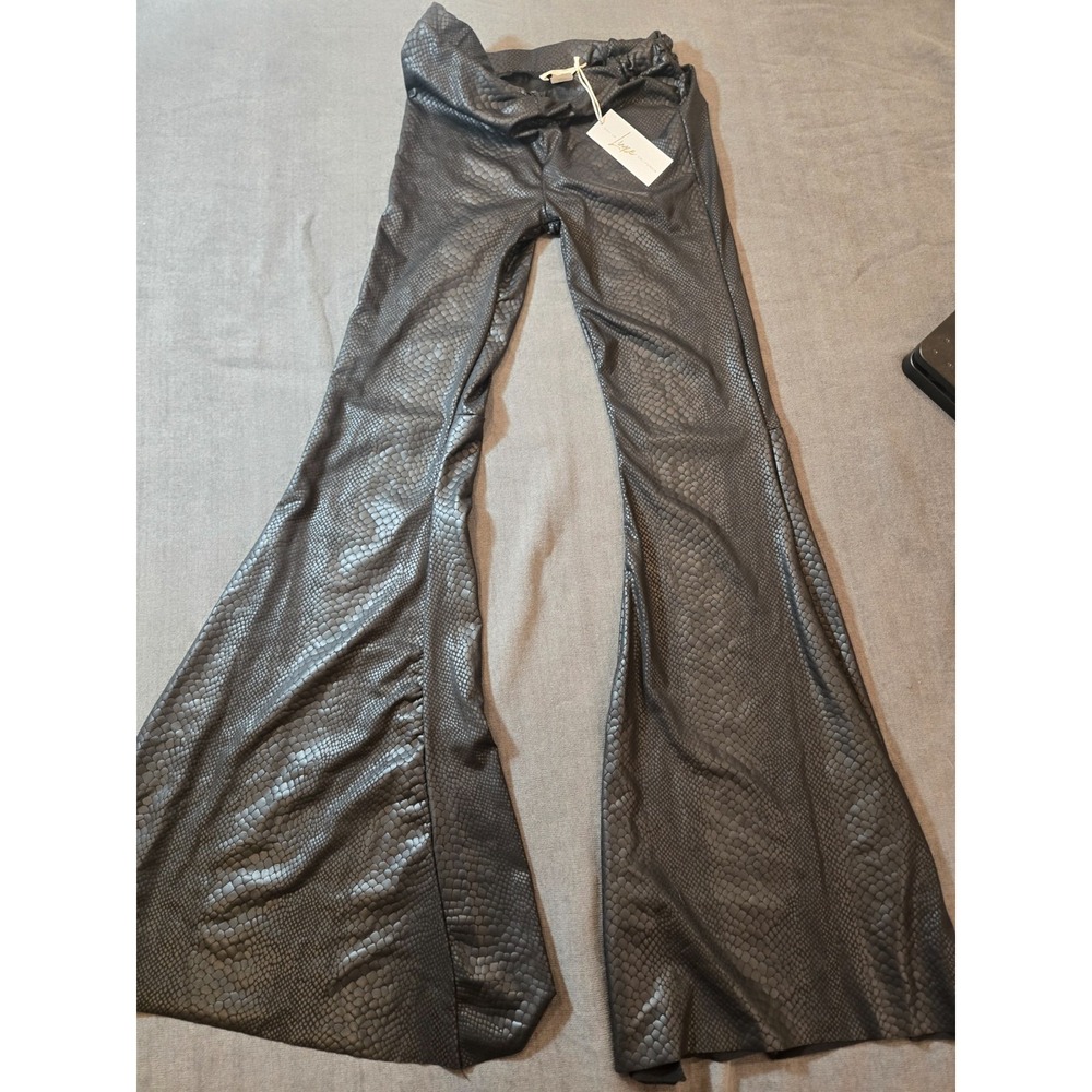 Saints & Hearts Pants Womens M Black Flare Dress Bell Bottom Animal Print NEW